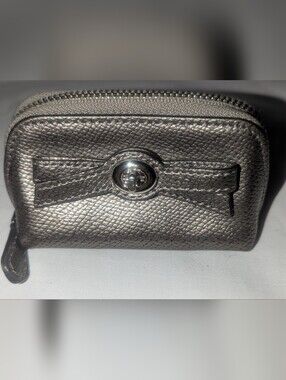 Coach Metallic Gunmetal Bow Mini Pouch Cosmetic Bag.F 64651